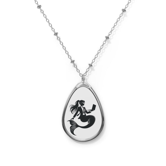 Zinc alloy necklace chain and pendant with a corporate mermaid logo in black and white