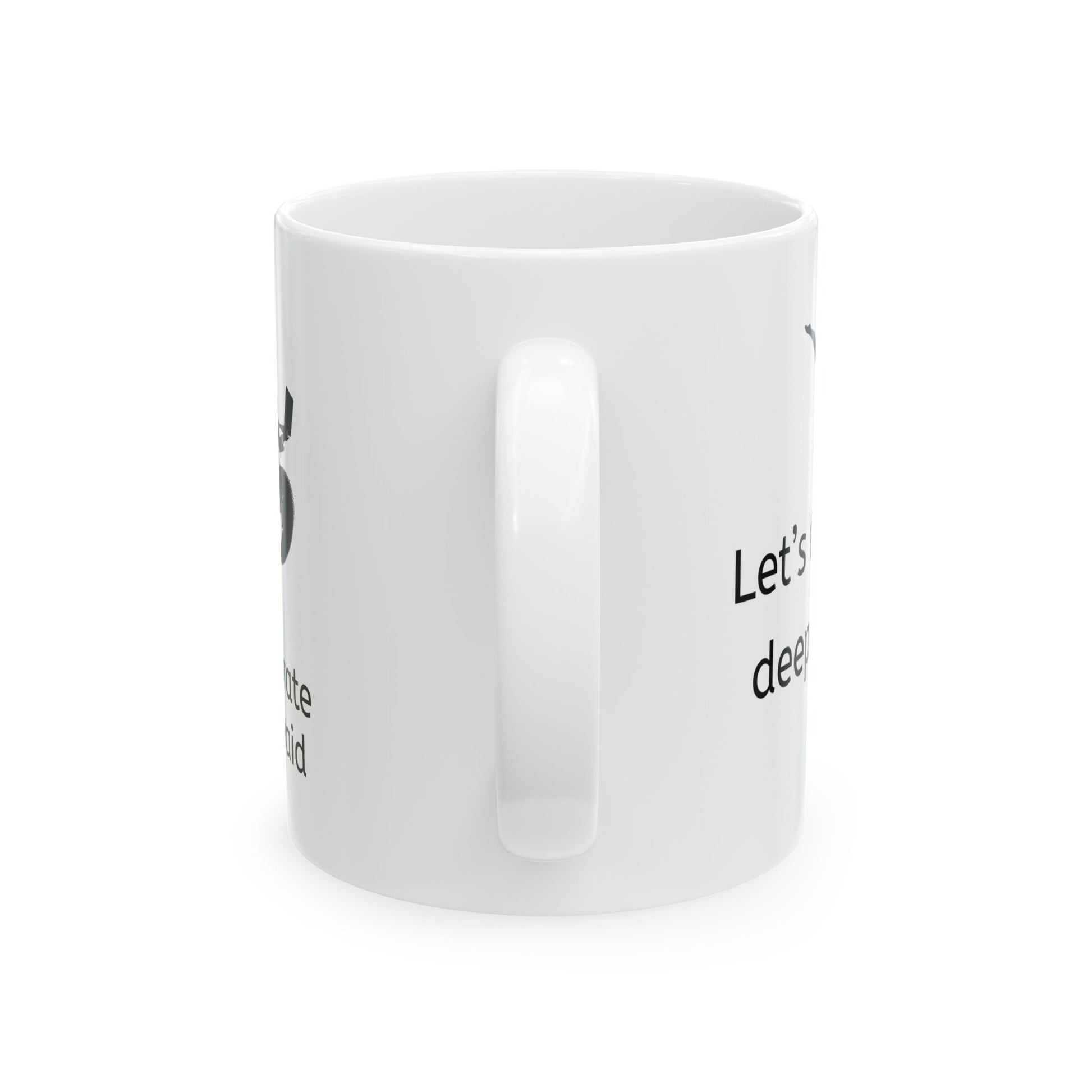 White ceramic coffee mug handle side