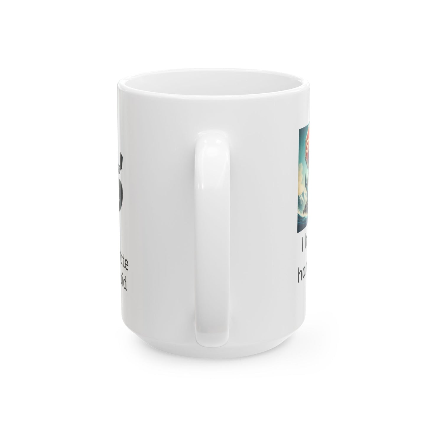 White ceramic coffee mug handle side